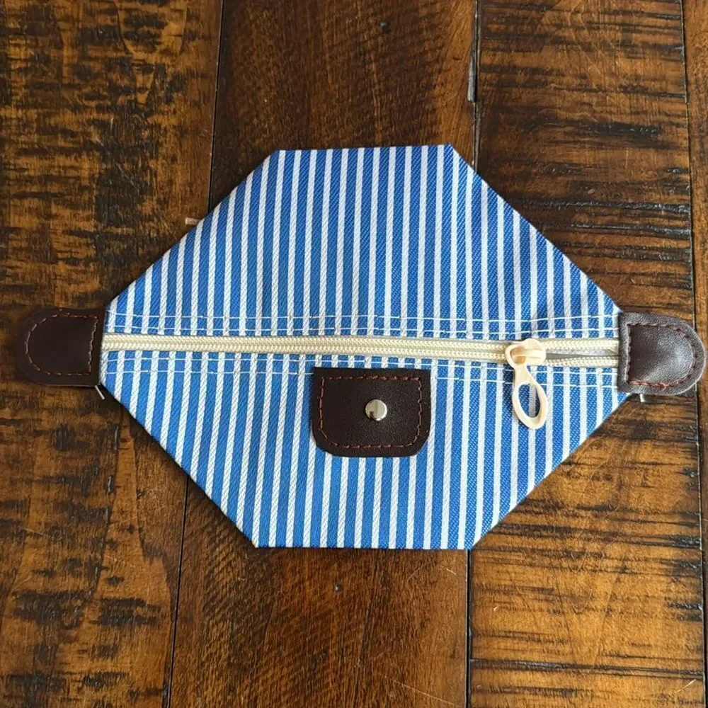 Blue White Striped Zippered School Supplies - Canvas Pouch Pencil Case